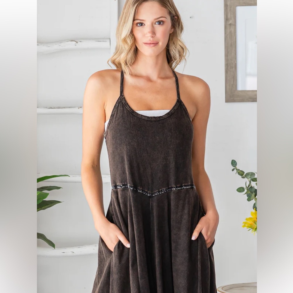 Oli & Hali Dark Brown Lace-Trim Wide-Leg Jumpsuit - Picture 3 of 5